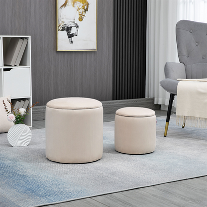 Modern Fabric Storage Ottoman with Removable Lid, Set of 2, Cream White