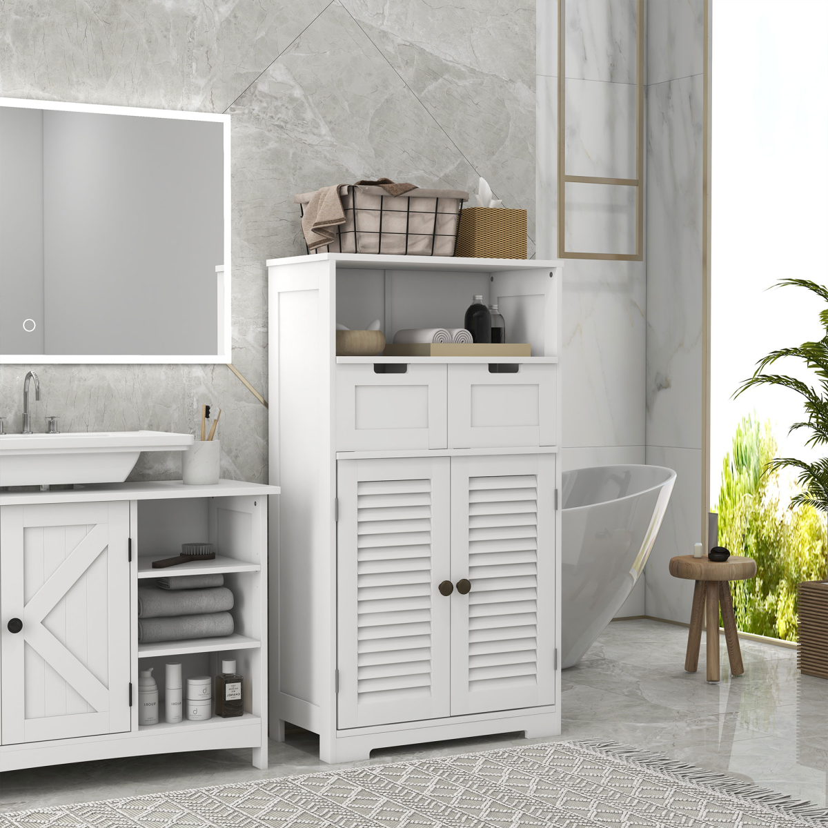 Small bathroom storage cabinet with louvred doors from kleankin, featuring a compact design for organized bathroom space.