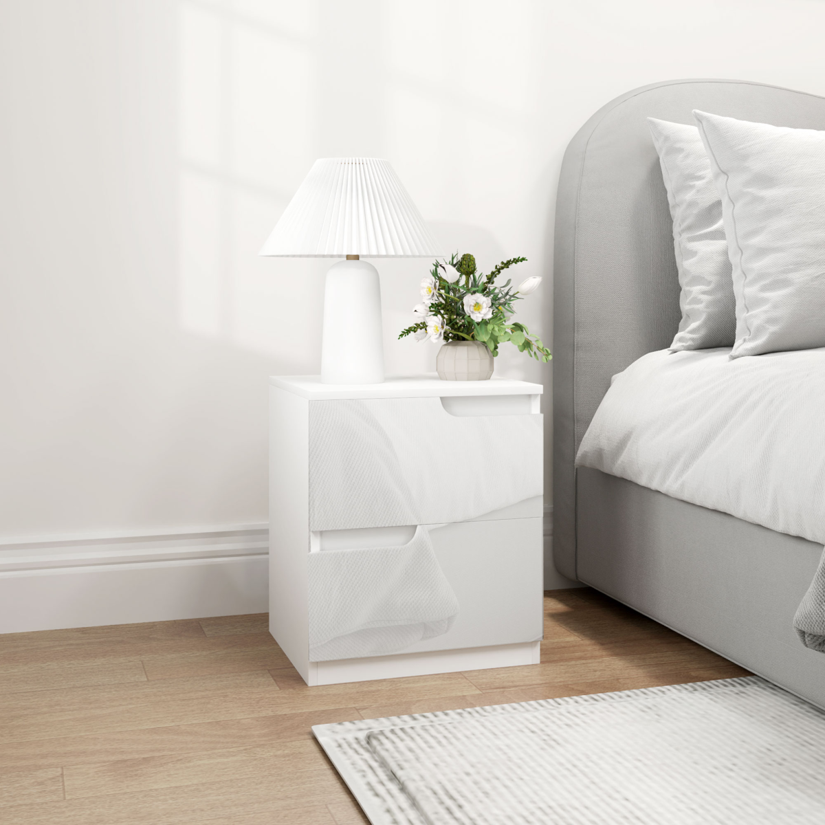 Modern Bedside Table with 2 Drawers for Bedroom, Living Room, White