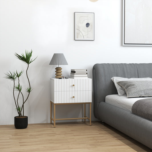 Modern HOMCOM bedside table with two drawers, featuring a sleek design for bedroom storage and decor.
