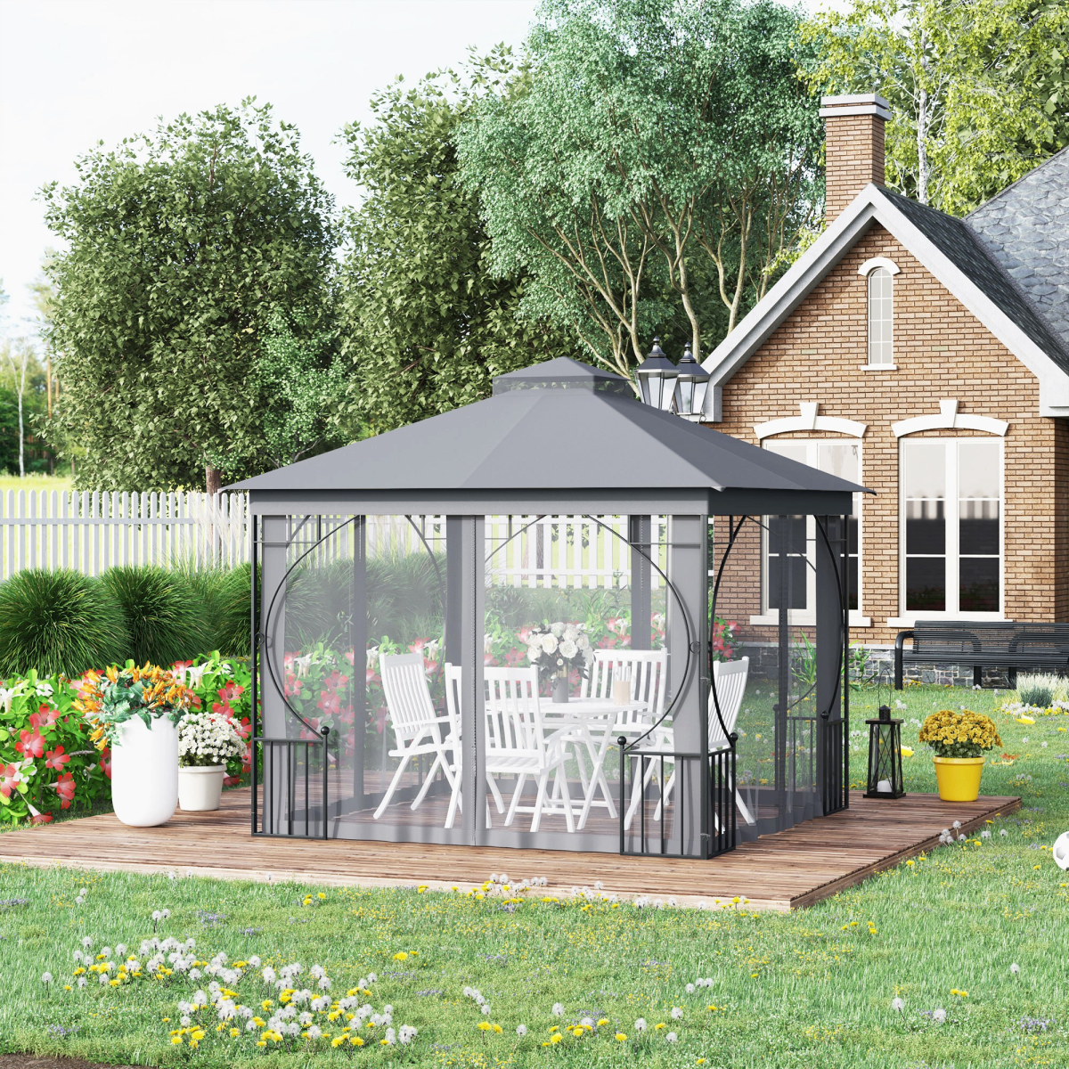 Light grey 3x3 meter outdoor gazebo party tent canopy for patio and garden, ideal for shade and outdoor gatherings.