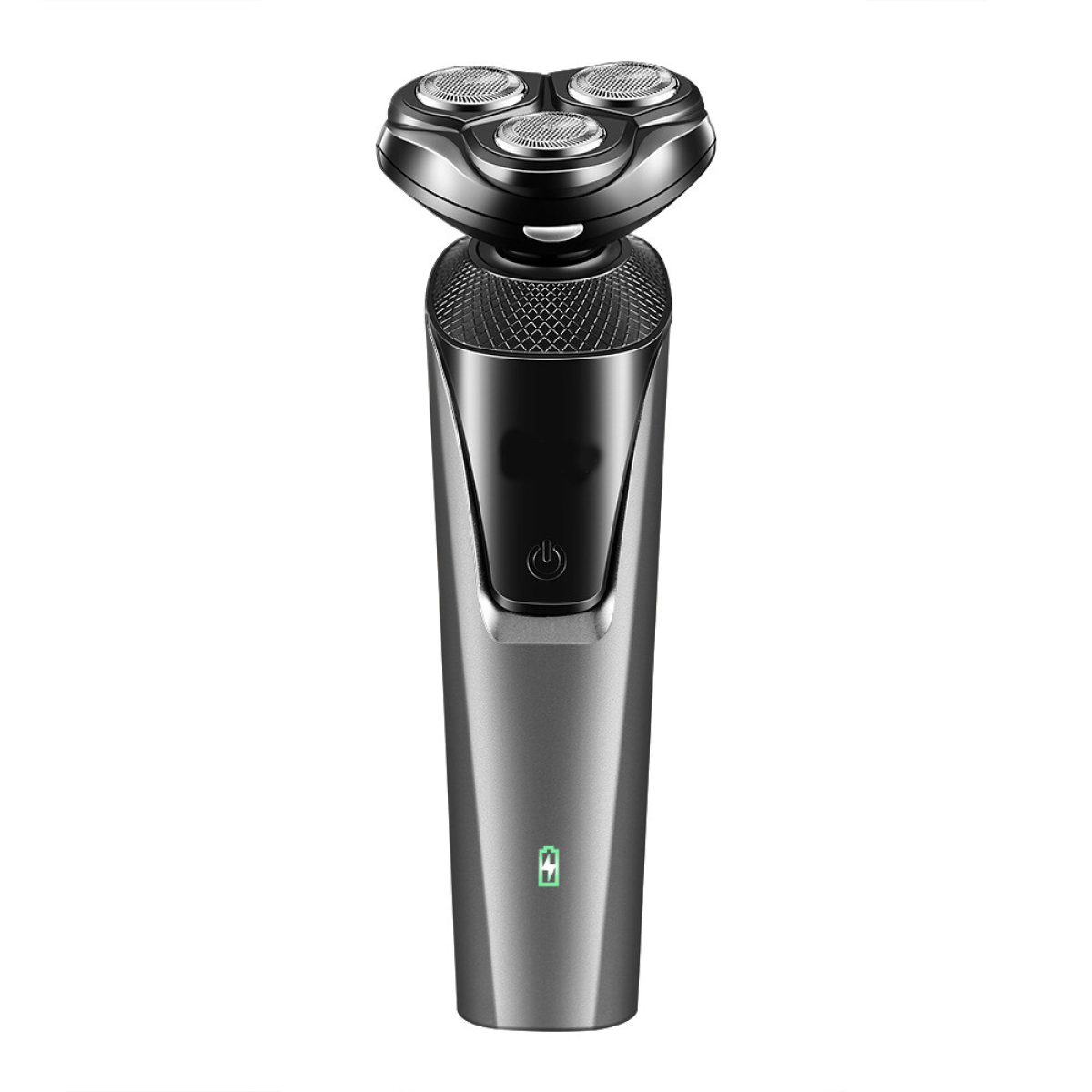 USB rechargeable 3-in-1 men's beard, nose hair trimmer and shaver with ergonomic design and multiple attachments.
