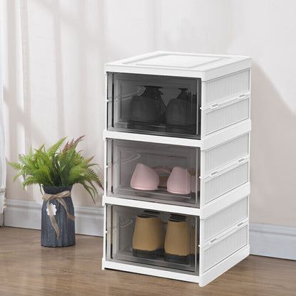 6-Tier Plastic Shoe Storage Boxes – Stackable & Foldable Organiser