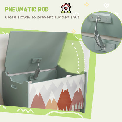 HOMCOM ZONEKIZ kids toy box in green with lid and safety hinge, sturdy storage chest for children's playroom or bedroom.
