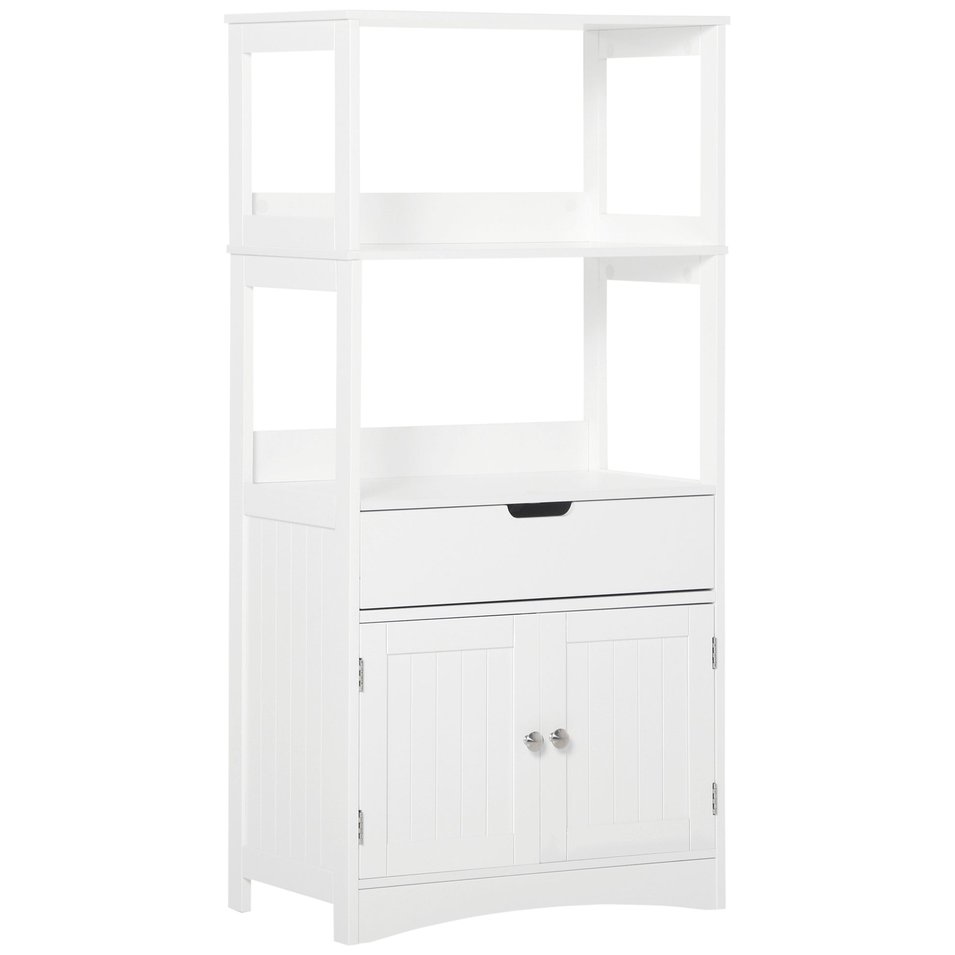 HOMCOM Kleankin white bathroom floor cabinet with shelves, drawer, and doors for kitchen or living room storage.