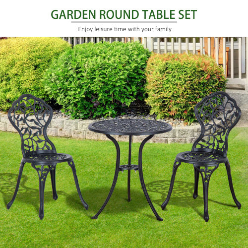 Outsunny 3-Piece Aluminium Bistro Set – Black Garden Table & Chairs