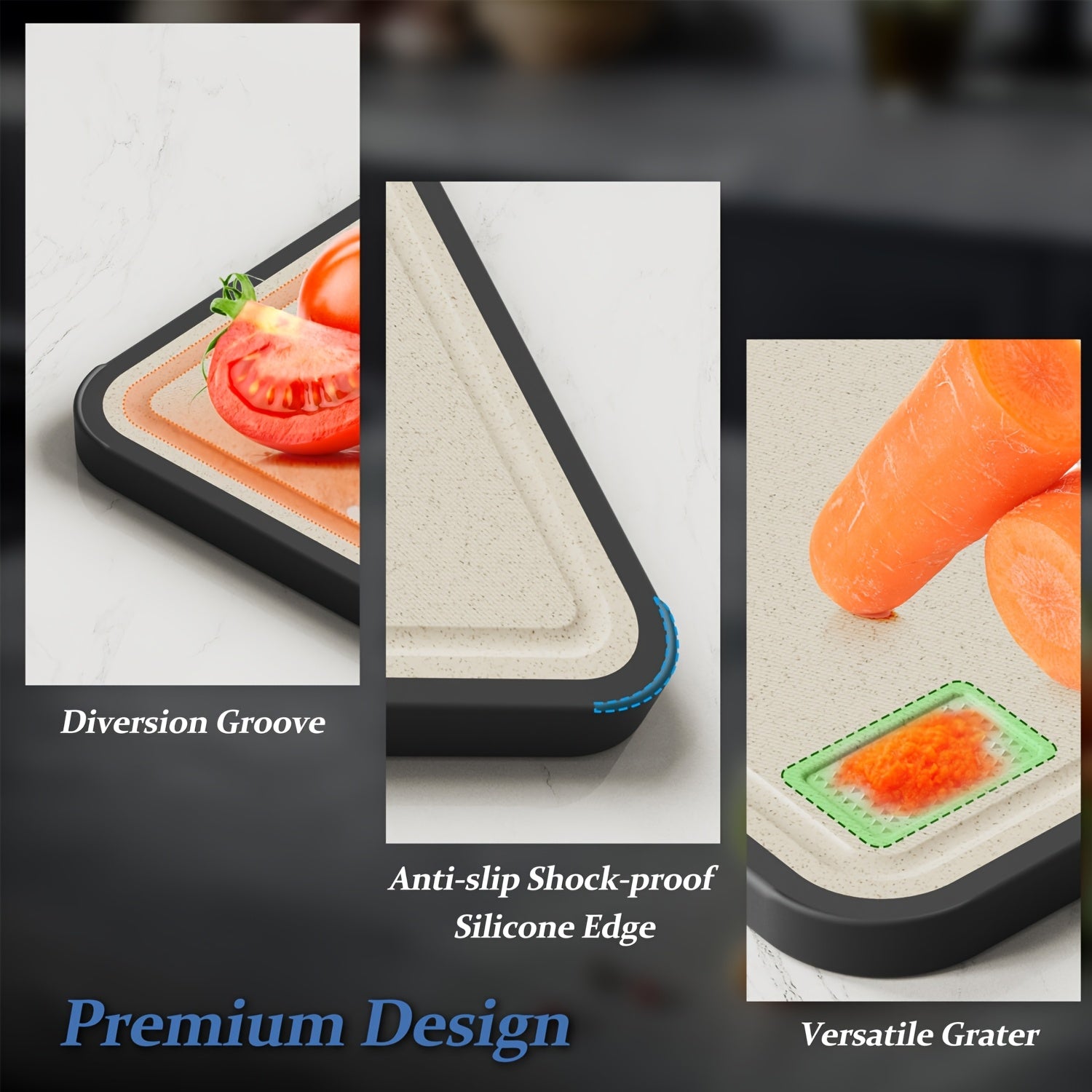 HOMCOM double-sided stainless steel chopping board with handle, anti-slip base, ideal for meat, vegetables, and fruits in kitchen or camping.