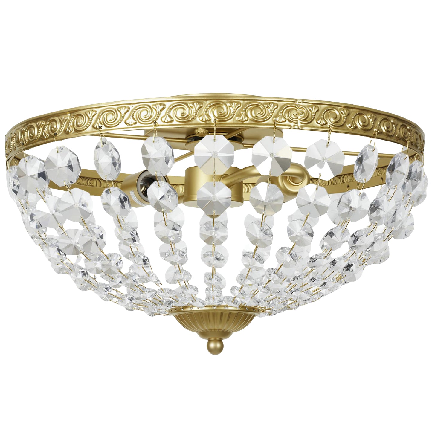 HOMCOM crystal chandelier ceiling light with 168 octagonal beads, vintage gold-tone 2-light flush mount for living room or bedroom.