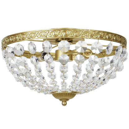 HOMCOM crystal chandelier ceiling light with 168 octagonal beads, vintage gold-tone 2-light flush mount for living room or bedroom.