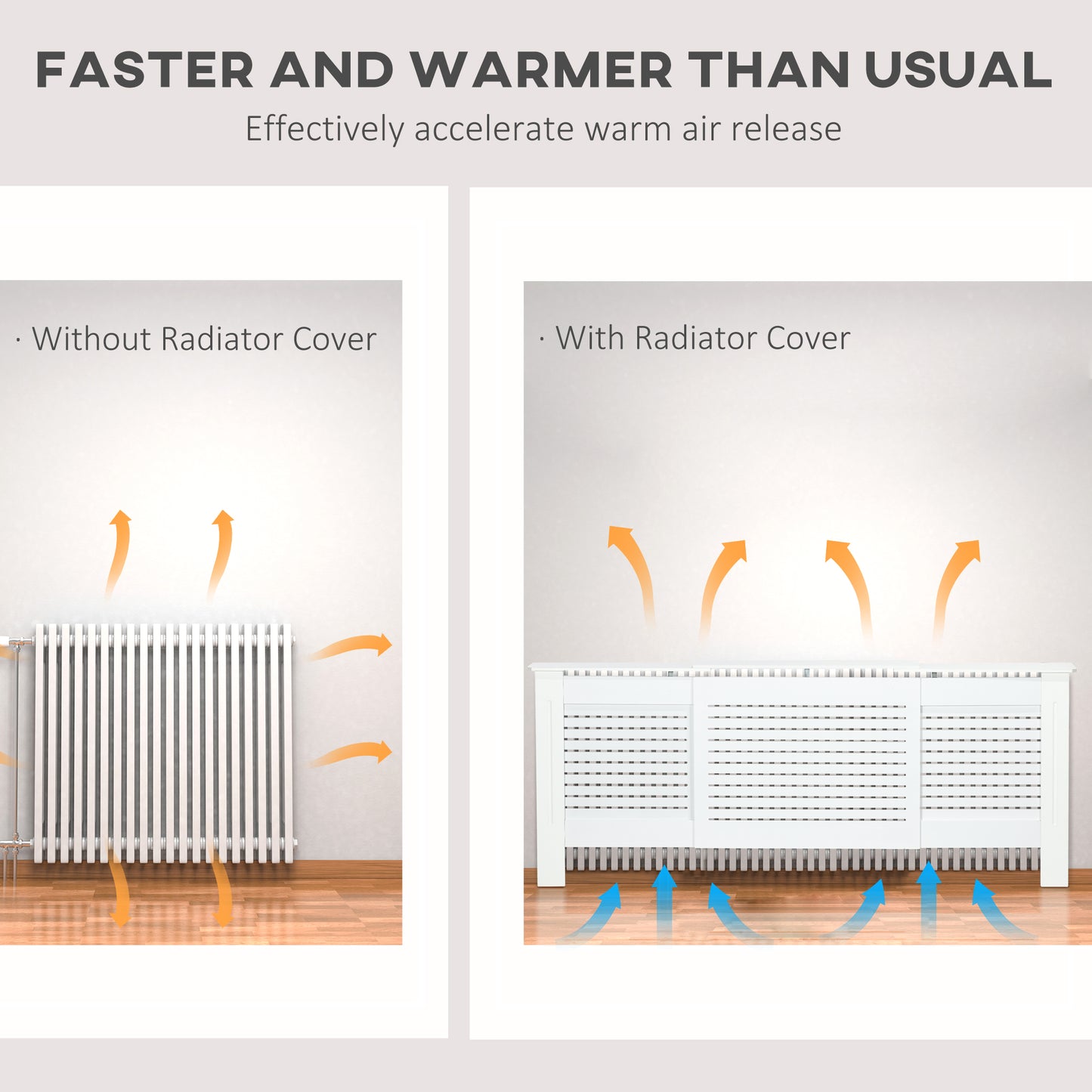 HOMCOM white MDF extendable radiator cover with cabinet shelving, slatted design, measuring 139-208.5L x 20.5W x 82.5H cm.