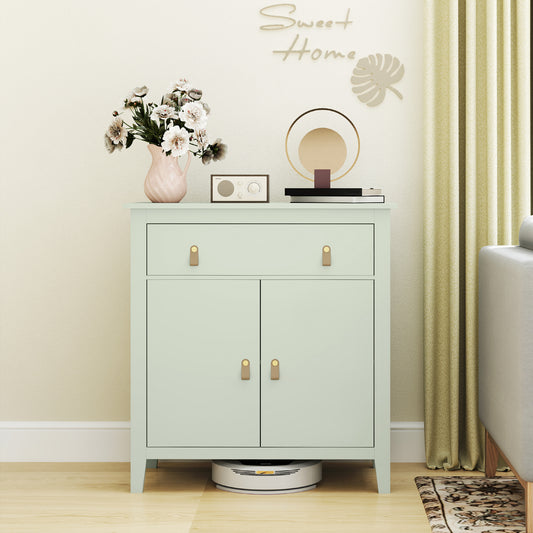 Light green farmhouse style sideboard by HOMCOM with five drawers and cabinet doors, featuring rustic wooden accents.