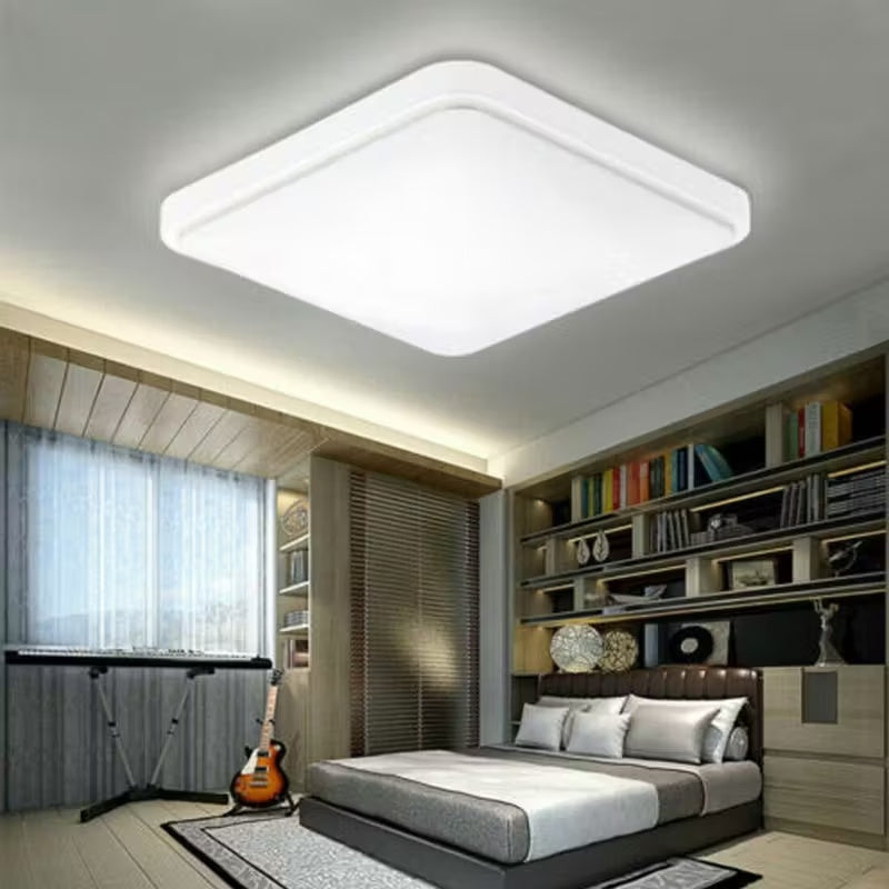 HOMCOM modern square LED ceiling light panel, 24W, installed in a bathroom, providing bright, energy-efficient illumination.