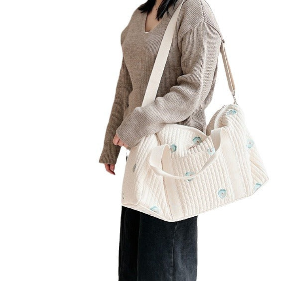 Large embroidered travel bag by eprolo, spacious Boston-style bag with sturdy handles and detailed embroidery for travel use.