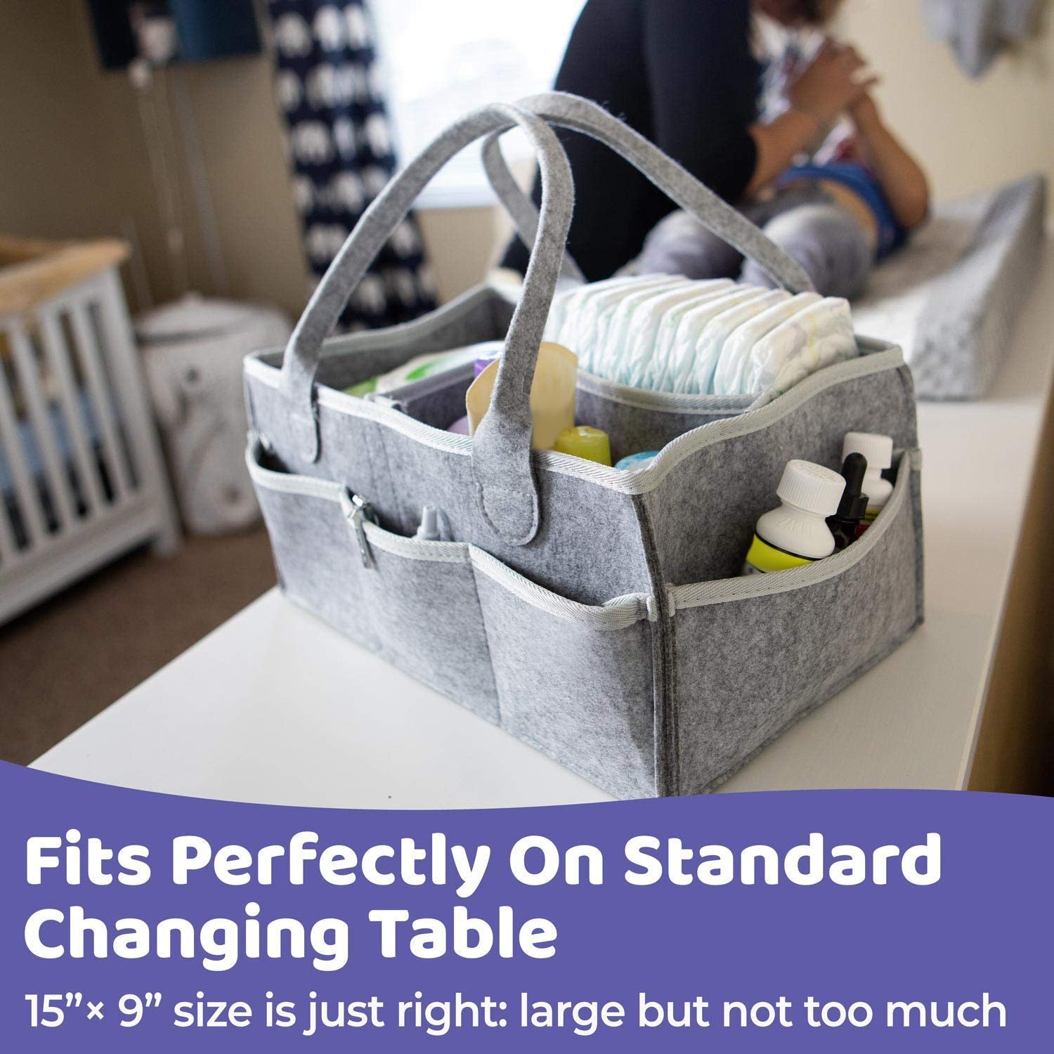 eprolo baby diaper caddy organizer with portable storage bin, showing a spacious, multi-compartment diaper storage container.