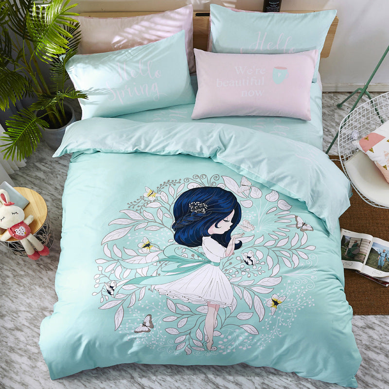 HOMCOM cotton cartoon bedding set with colorful, playful cartoon designs on soft fabric for children's bedroom decor.