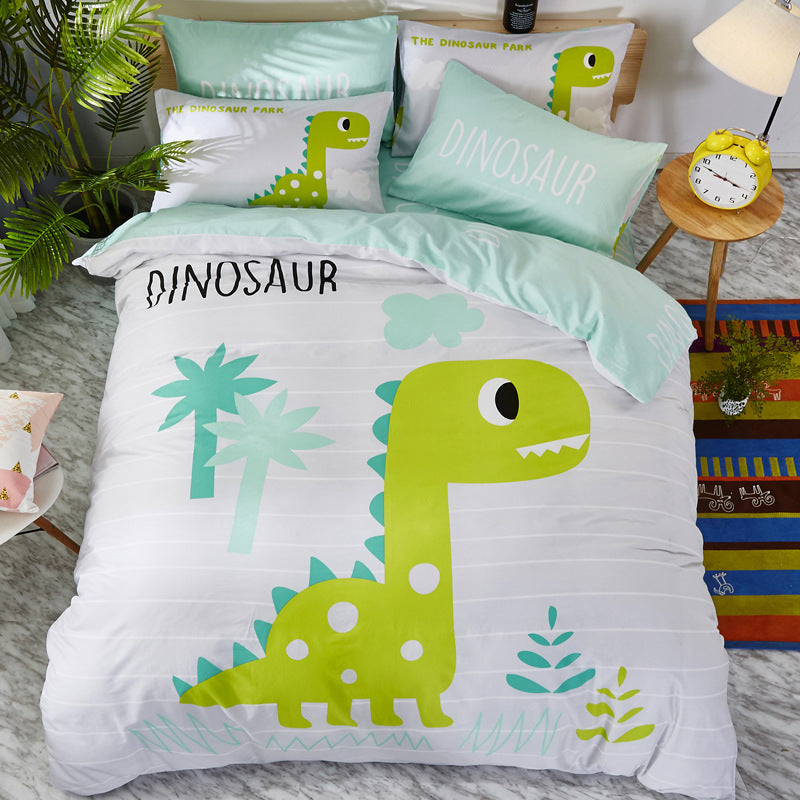 Colorful HOMCOM cotton cartoon bedding set with playful characters and soft fabric for children's bedroom decor.