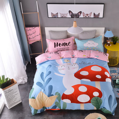 HOMCOM cotton cartoon bedding set with colorful playful patterns, soft and comfortable for children's bedroom decor.