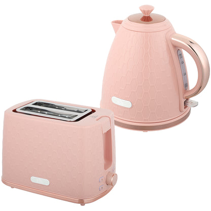 HOMCOM light pink 1.7L 3000W fast boil kettle with auto shut-off and browning controls, paired with a 2-slice toaster set.