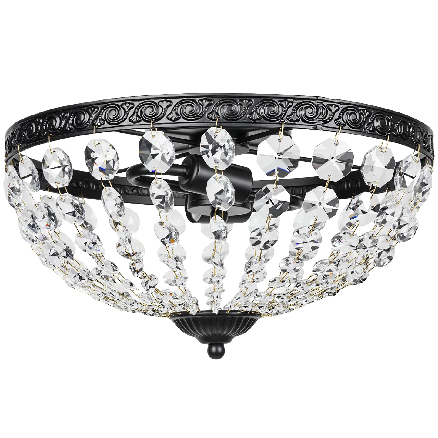 HOMCOM crystal chandelier ceiling light with 168 octagonal beads, vintage black 2-light flush mount for living room or bedroom.