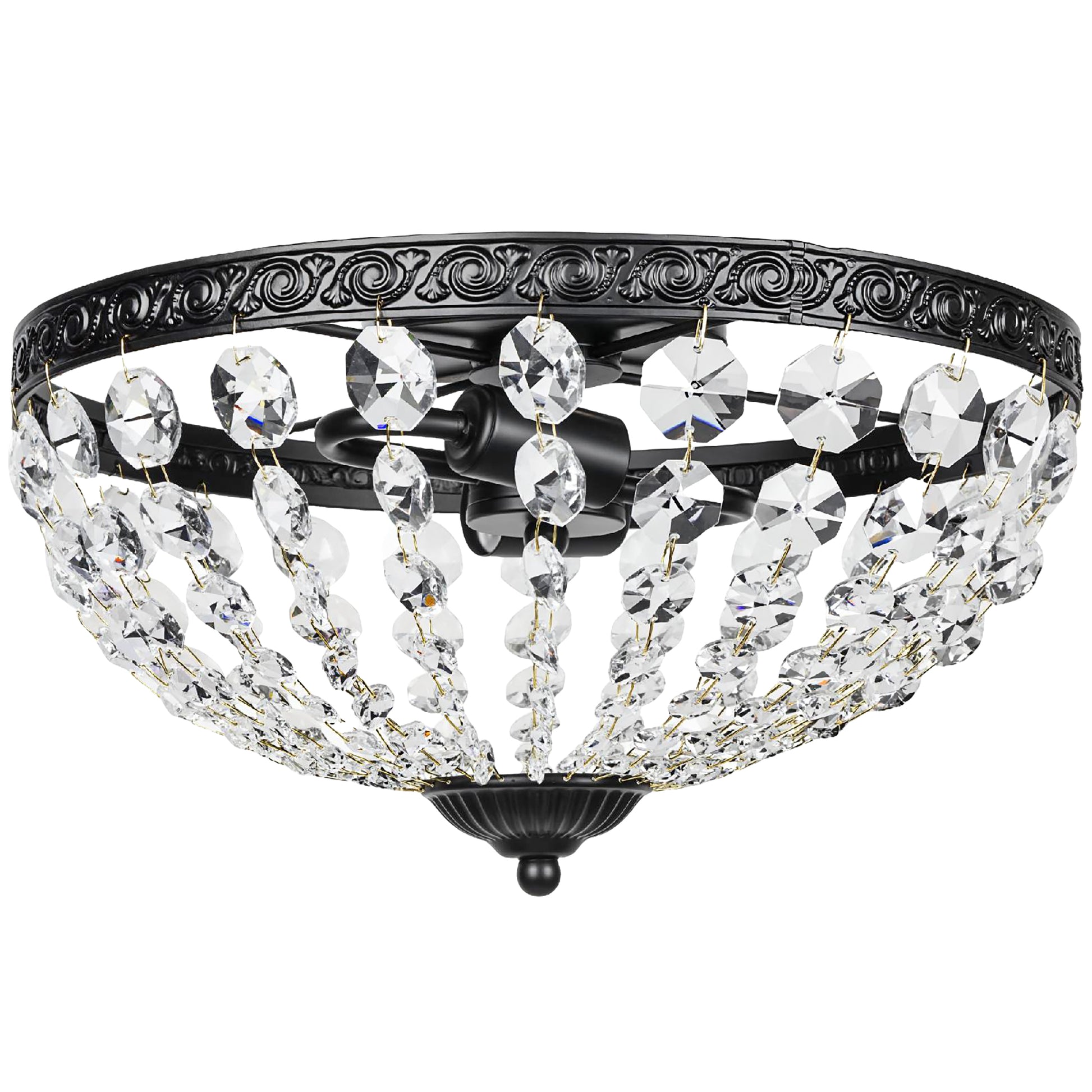 HOMCOM crystal chandelier ceiling light with 168 octagonal beads, vintage black 2-light flush mount for living room or bedroom.