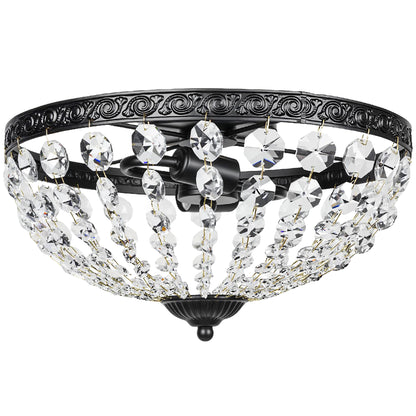 HOMCOM crystal chandelier ceiling light with 168 octagonal beads, vintage black 2-light flush mount for living room or bedroom.