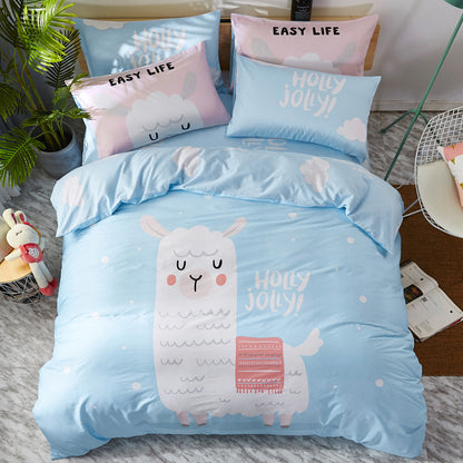 HOMCOM cotton cartoon bedding set with colorful playful patterns, soft and comfortable for children's bedroom decor.