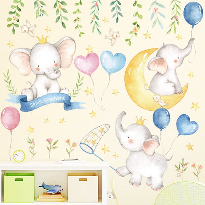 Colorful cartoon baby elephant wall sticker for kids' rooms, designed by HOMCOM, featuring a cute animal illustration.