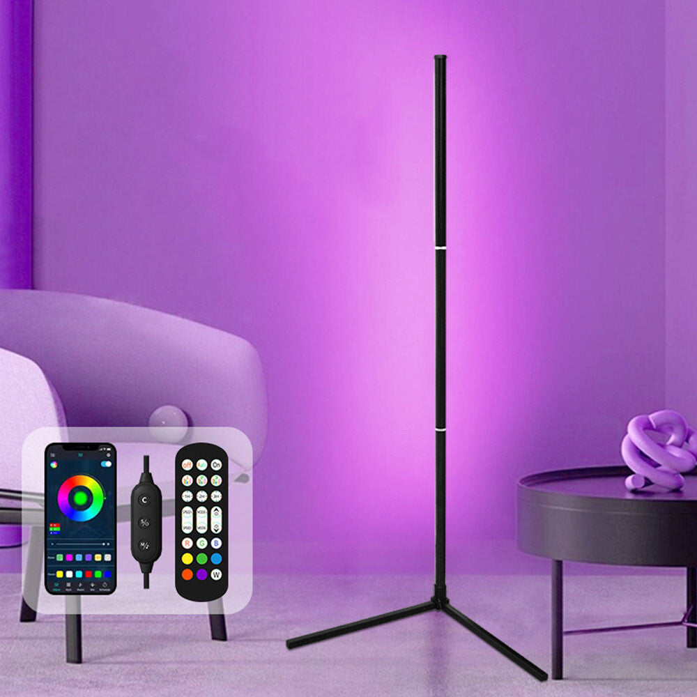 HOMCOM 10W RGB LED corner floor lamp with remote control, modern minimalist design, standing mood light for home decor.