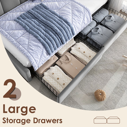 Grey upholstered kids' daybed with drawer storage, velvet finish, slatted frame, suitable for children and adults, 90x190 cm.
