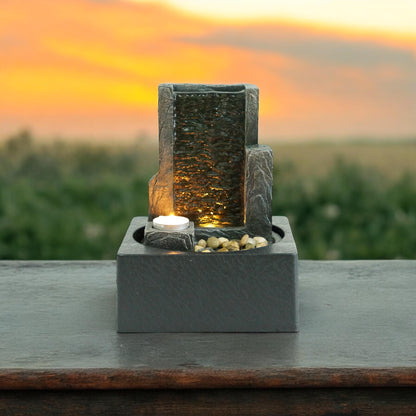 MSL 24cm decorative fountain with flowing water and stone finish, perfect for garden or outdoor display.