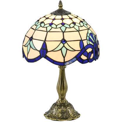HOMCOM stained glass table lamp with blue antique design, handmade bedside lamp for bedroom, living room, and nightstand decor