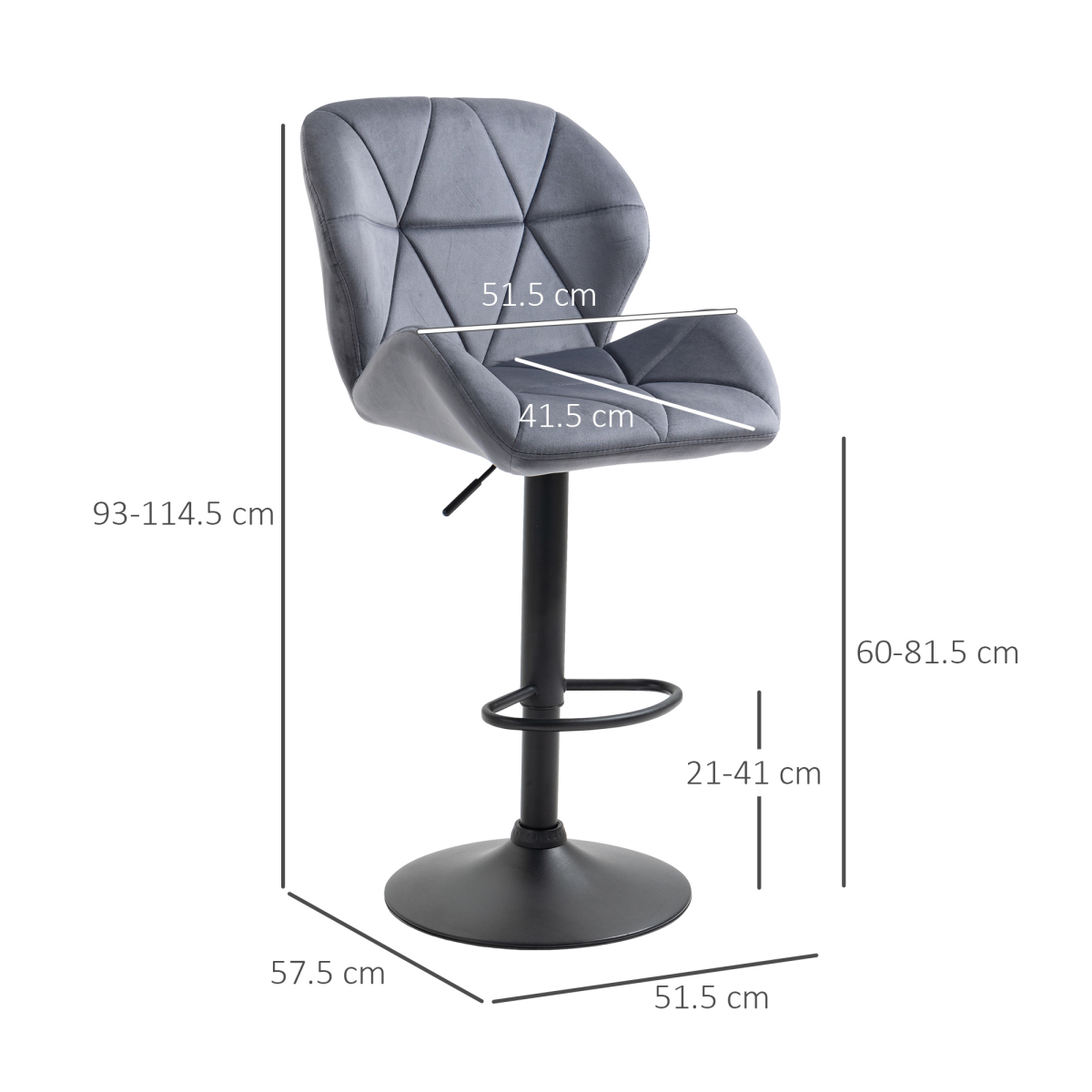 Pair of HOMCOM dark grey fabric bar stools with adjustable height and modern design, ideal for kitchen or counter seating.
