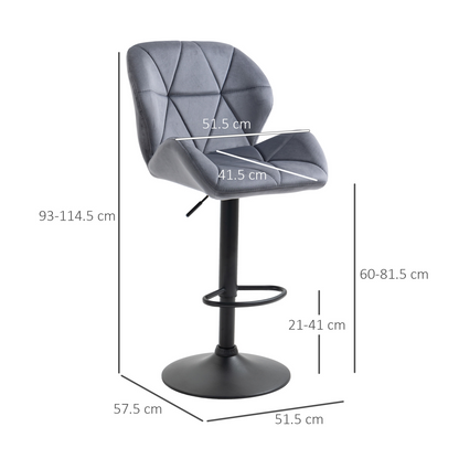Pair of HOMCOM dark grey fabric bar stools with adjustable height and modern design, ideal for kitchen or counter seating.