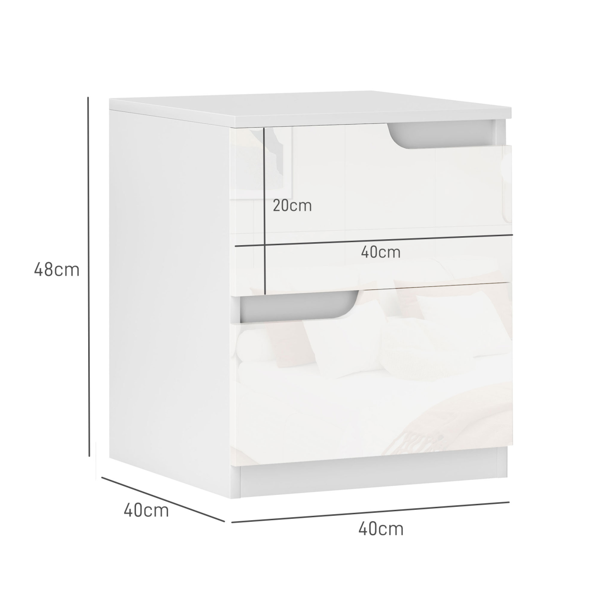 Modern Bedside Table with 2 Drawers for Bedroom, Living Room, White