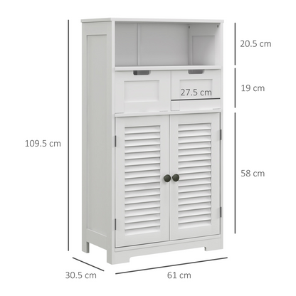 Small kleankin bathroom storage cabinet with louvred doors, featuring compact design and white finish for organized bathroom space.