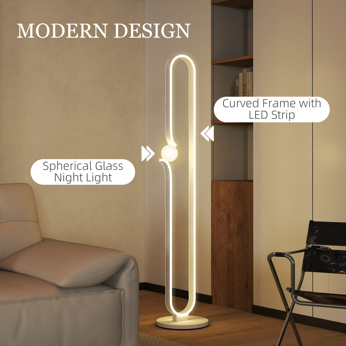 Dimmable LED Floor Lamp with Glass Night Light, Foot Switch, White