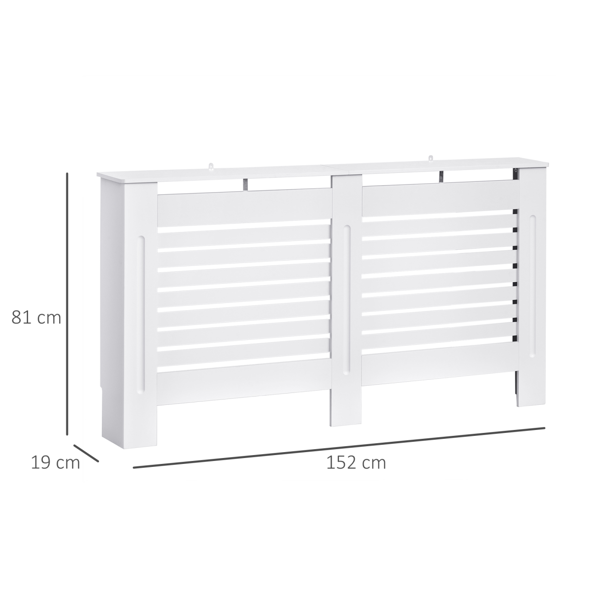 White MDF radiator cover by HOMCOM, 152cm slatted radiator cabinet with a sleek, modern design for heating cover.