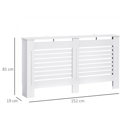White MDF radiator cover by HOMCOM, 152cm slatted radiator cabinet with a sleek, modern design for heating cover.