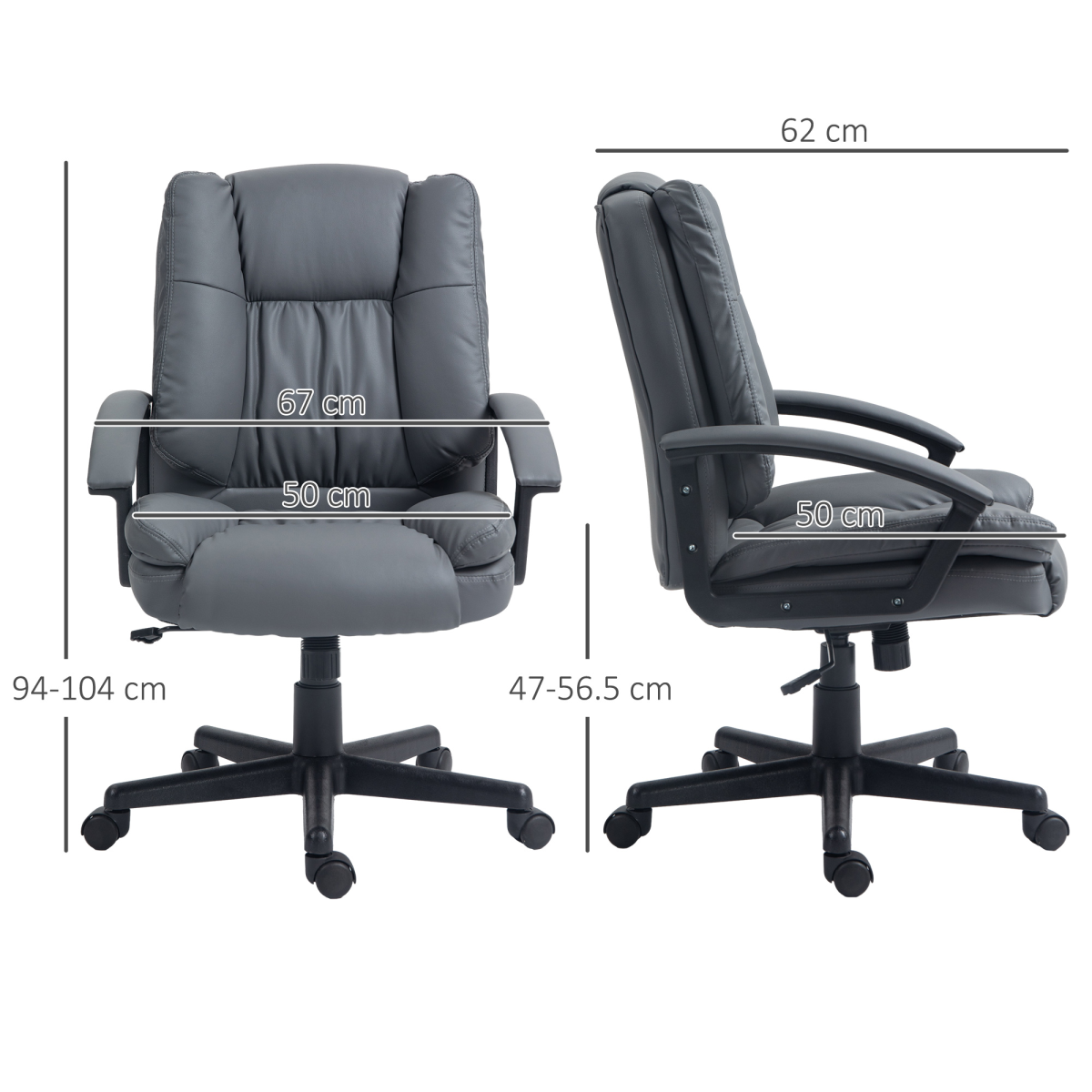 Dark grey faux leather HOMCOM mid-back home office chair with armrests and ergonomic design.