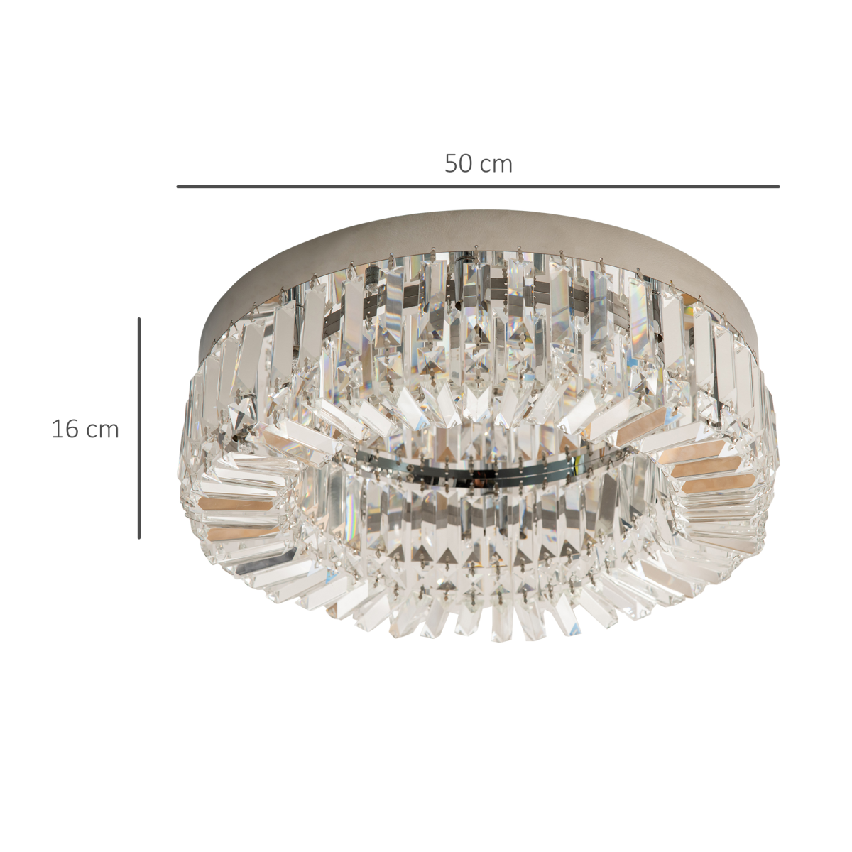 HOMCOM crystal ceiling light chandelier with stainless steel pendant and silver finish, featuring sparkling crystal accents.