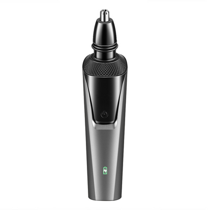 USB rechargeable 3-in-1 men's beard trimmer with nose hair clipper and shaver, featuring multiple grooming attachments.
