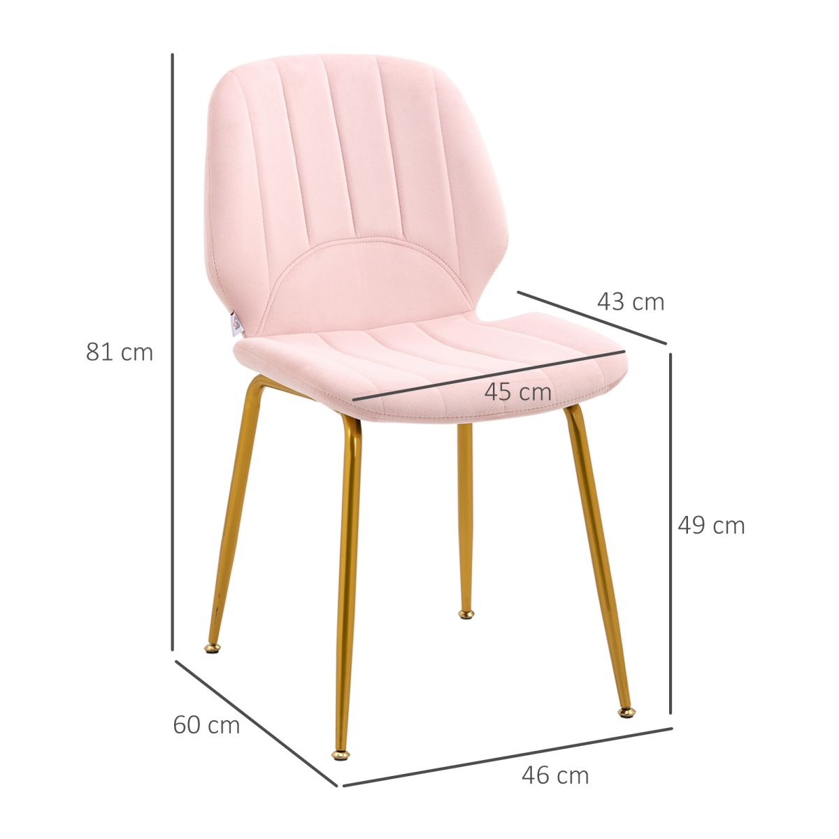 Modern Dining Chairs Set of 2 with Padded Seat and Steel Legs, Pink