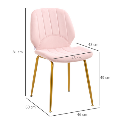 Modern Dining Chairs Set of 2 with Padded Seat and Steel Legs, Pink