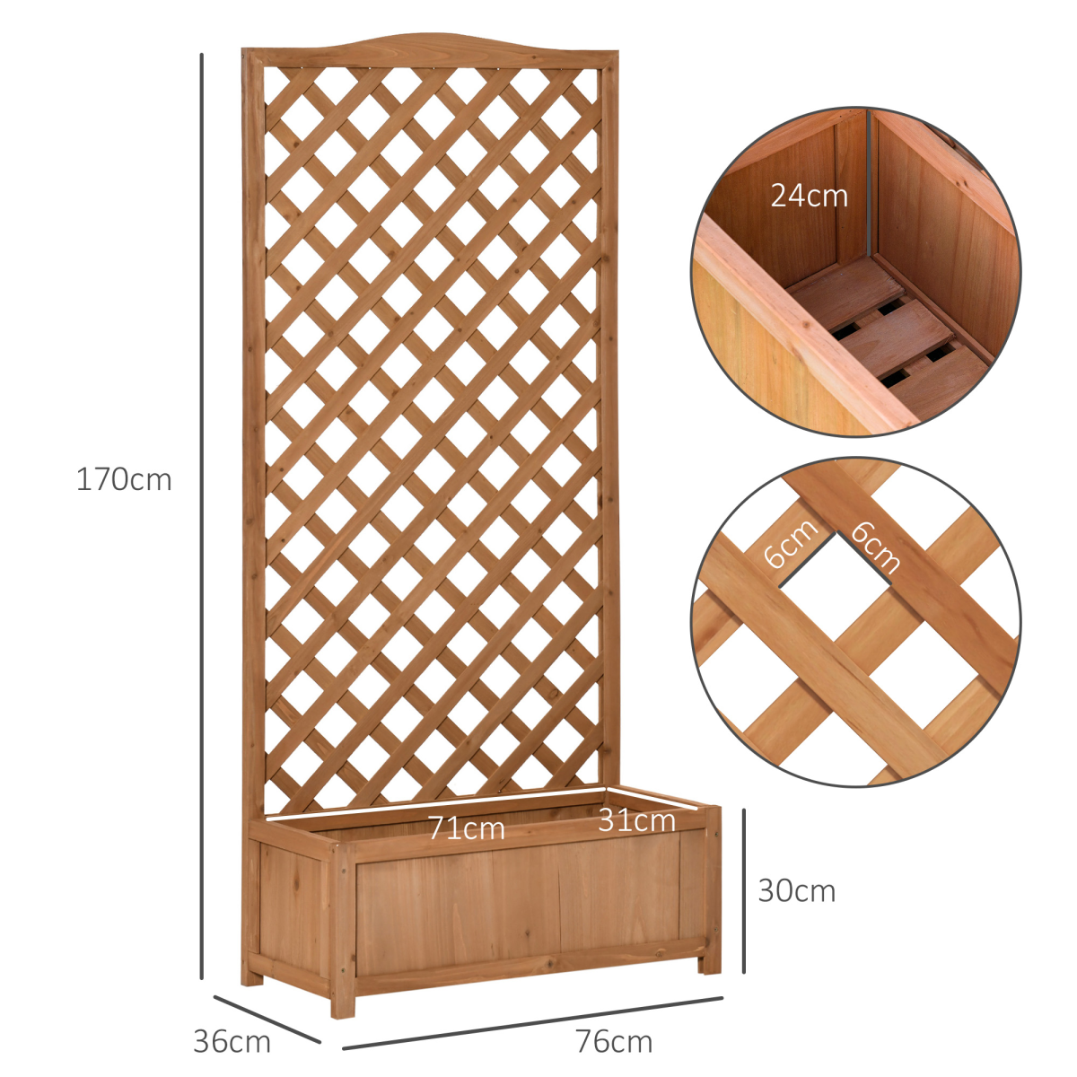 Outsunny wooden garden planter box with trellis, brown finish, measuring 76x36x170cm, ideal for outdoor plant display