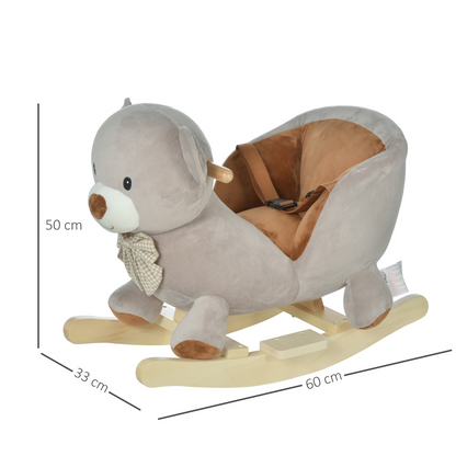 Kids Rocking Bear Plush Ride On Seat Sound Button Wood Base Seat Belt HOMCOM