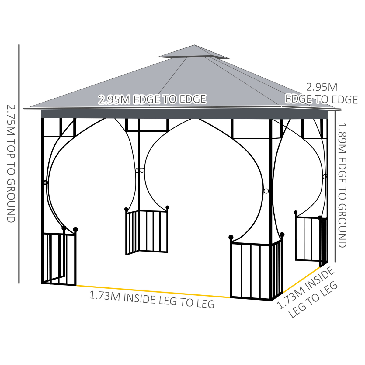 Light grey 3x3 meter outdoor gazebo party tent canopy for patio and garden, featuring durable fabric and sturdy frame.