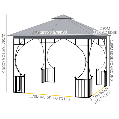 Light grey 3x3 meter outdoor gazebo party tent canopy for patio and garden, featuring durable fabric and sturdy frame.