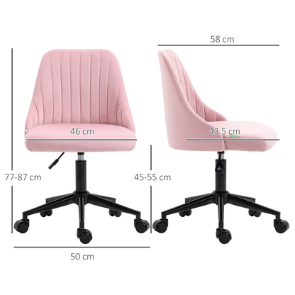 Velvet Office Chair with Adjustable Height and Wheels, Pink
