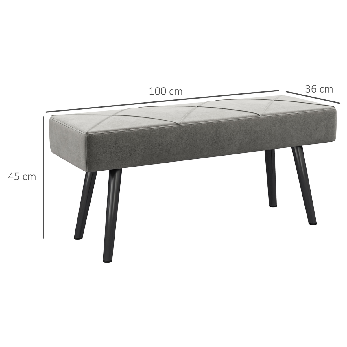 End of Bed Bench, Upholstered Hallway Bedroom with Steel Legs, Grey