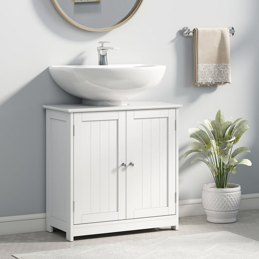 HOMCOM Kleankin white under sink bathroom cabinet with two doors and adjustable shelf for basin storage, freestanding design
